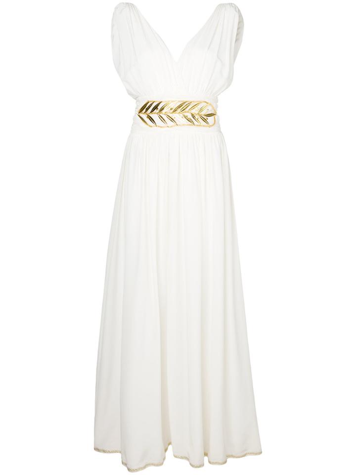 Elena Makri Leaf Belt Gown - White