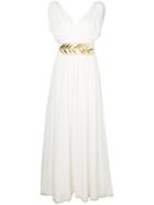 Elena Makri Leaf Belt Gown - White