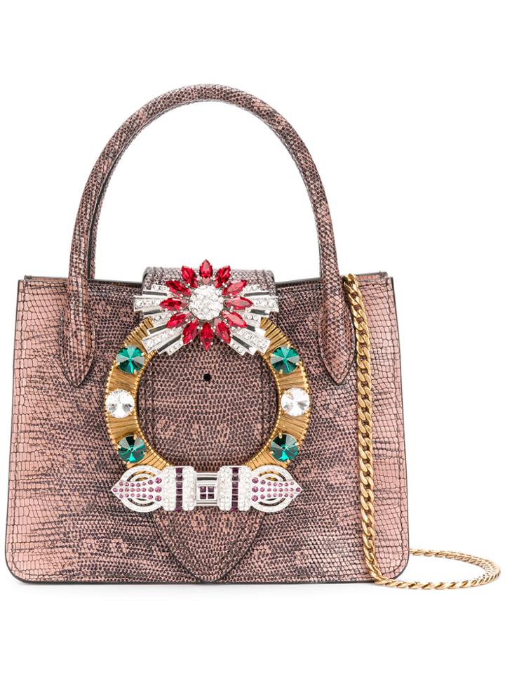 Miu Miu Snakeskin Effect Strass Tote - Nude & Neutrals