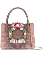 Miu Miu Snakeskin Effect Strass Tote - Nude & Neutrals