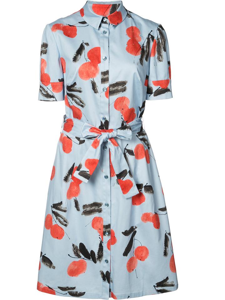 Carolina Herrera - Cherry Print Shirt Dress - Women - Cotton/spandex/elastane - 16, Blue, Cotton/spandex/elastane