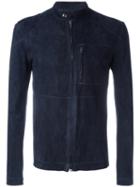 Salvatore Santoro Zipped Leather Jacket, Men's, Size: 48, Blue, Sheep Skin/shearling