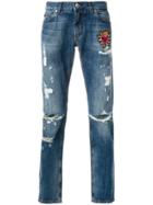 Dolce & Gabbana Heart Embellished Ripped Jeans - Blue