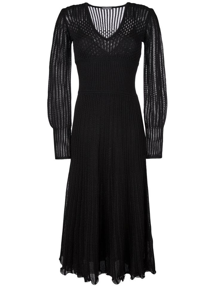 Alexander Mcqueen Knitted Flared Dress, Women's, Size: Xs, Black, Silk/polyamide/spandex/elastane/metallic Fibre
