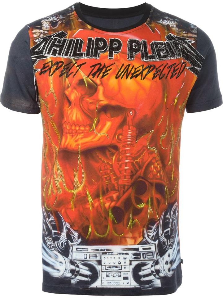 Philipp Plein Flame Skull & Boombox Print T-shirt