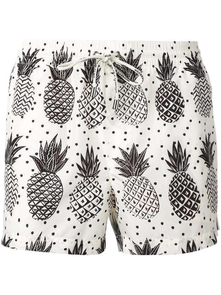Dolce & Gabbana - Pineapple Print Swim Shorts - Men - Polyester - Xl, White, Polyester