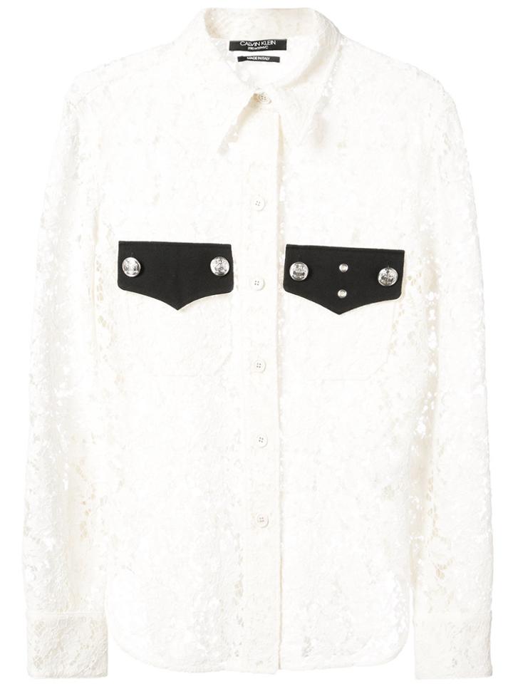 Calvin Klein Lace Button Down Shirt - White