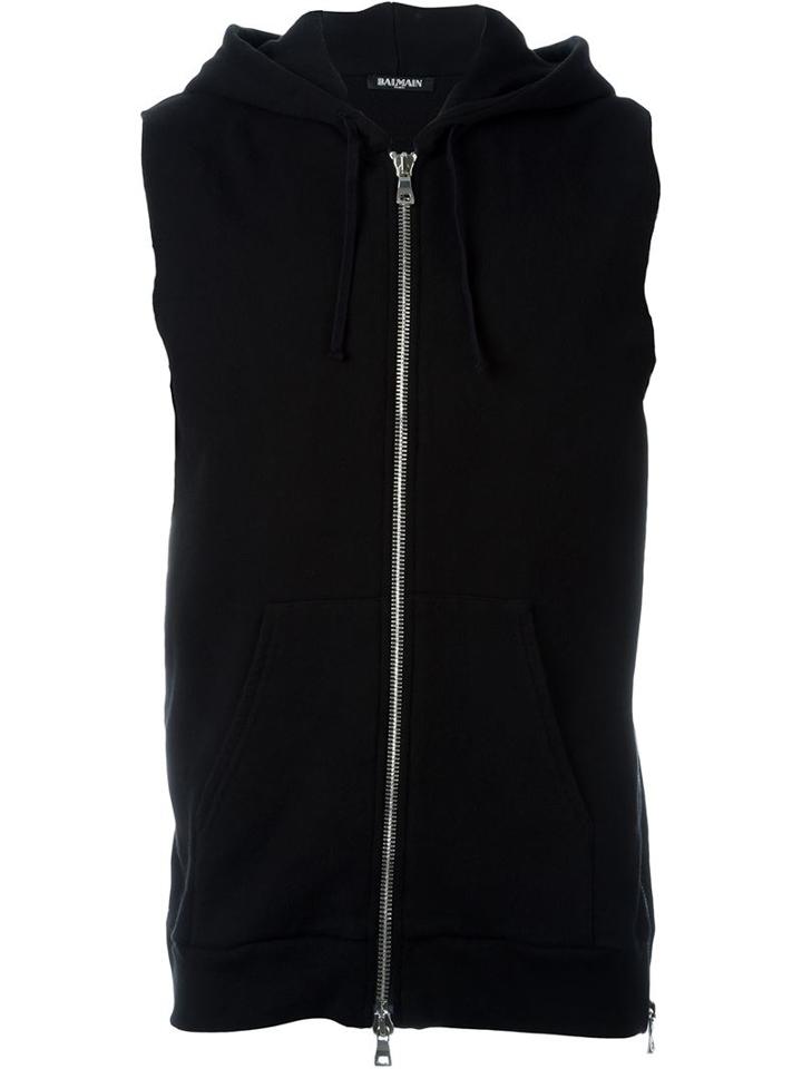 Balmain Zip Detail Sleeveless Hoodie
