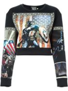 Fausto Puglisi Captain America Print Cropped Sweatshirt, Women's, Size: 40, Black, Polyester/spandex/elastane