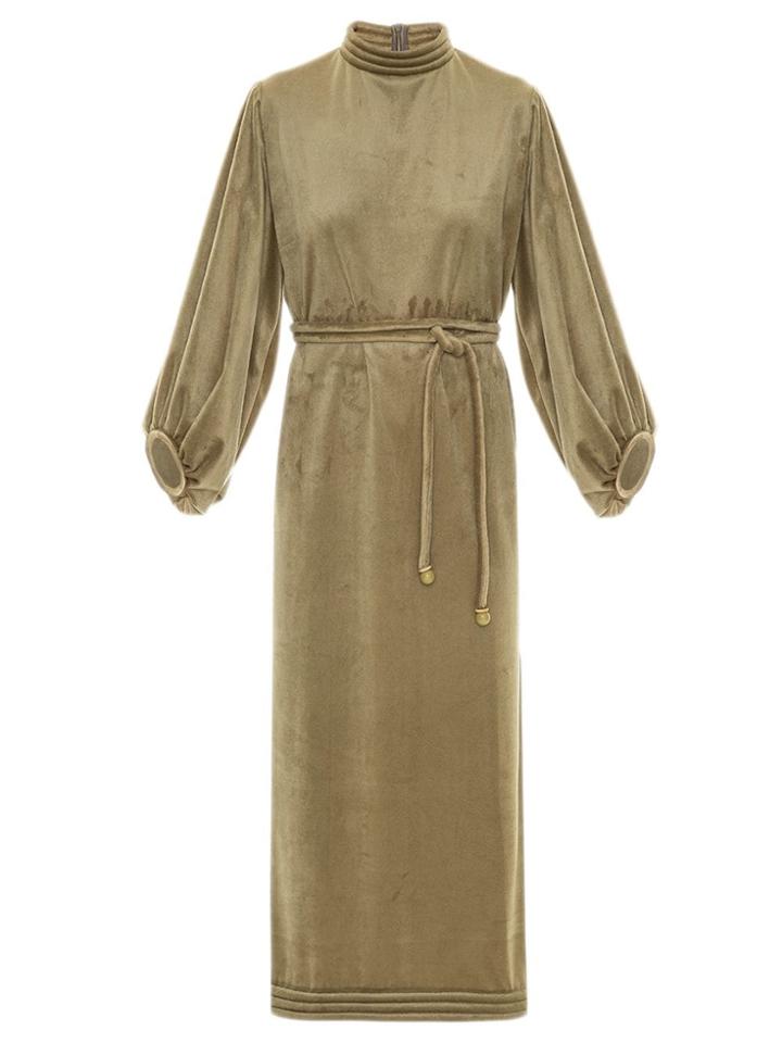 Framed Velvet Tube Midi Dress - Green