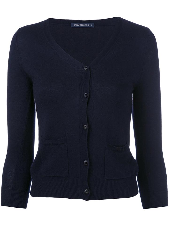 Samantha Sung - V-neck Cardigan - Women - Silk/cashmere - L, Blue, Silk/cashmere