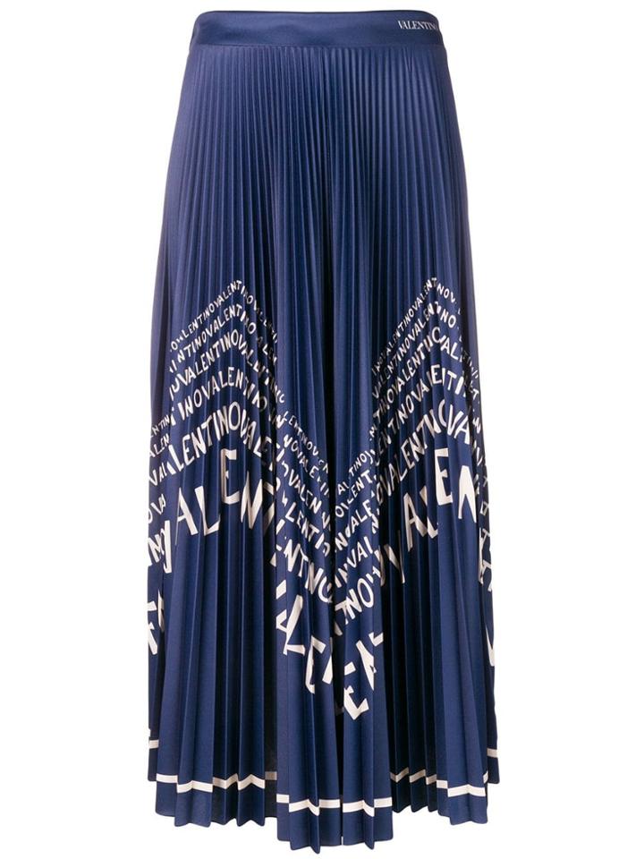 Valentino Logo Pleated Maxi Skirt - Blue