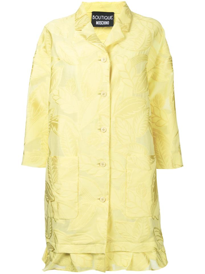 Boutique Moschino Leaf Patterned Ruffle Hem Coat - Yellow & Orange