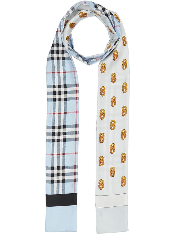 Burberry Vintage Check And Link Print Silk Skinny Scarf - Blue