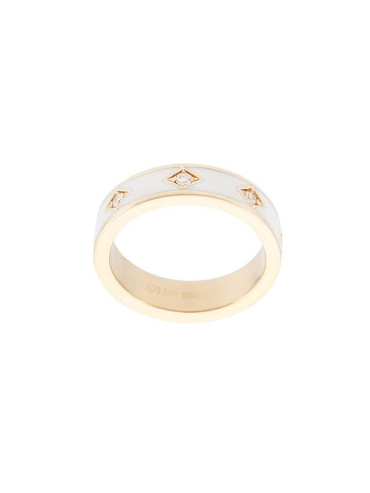 Azlee 18kt Yellow Gold White Enamel White Diamonds Ring - Ylwgld