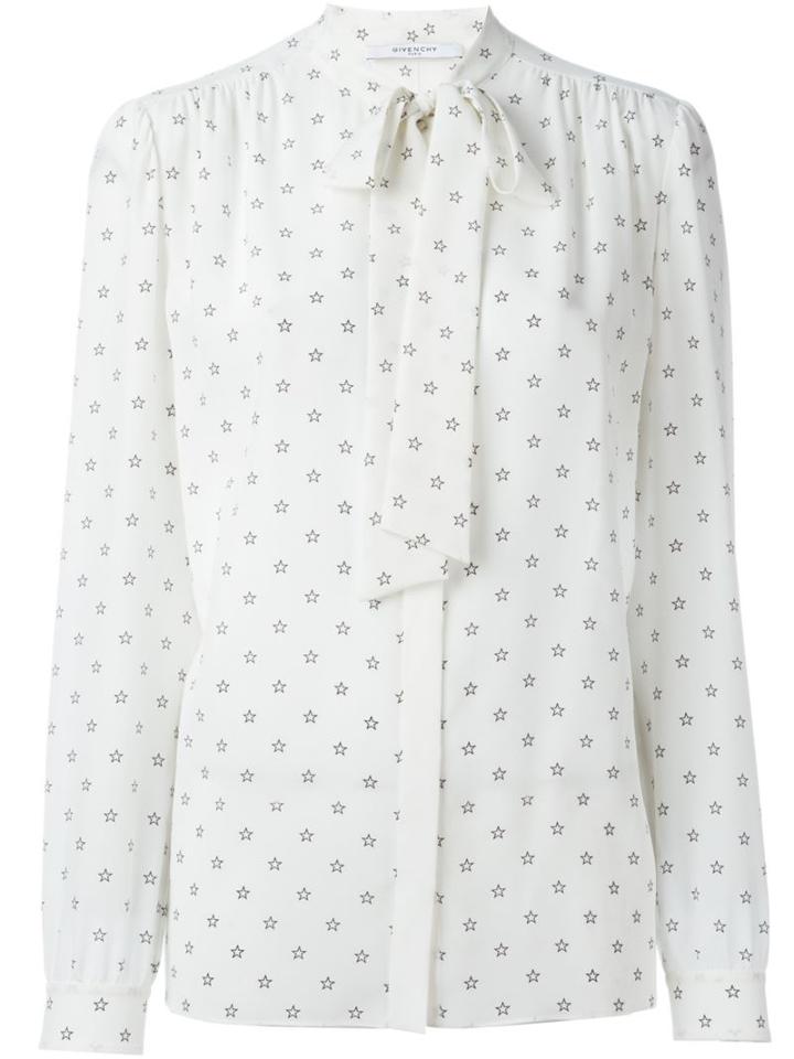 Givenchy Star Print Pussy Bow Blouse, Women's, Size: 40, White, Silk