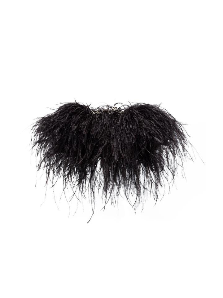 Alexander Mcqueen Black Knuckle Duster Feather Clutch