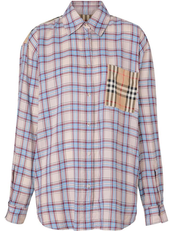 Burberry Vintage Check Panel Check Voile Shirt - Blue