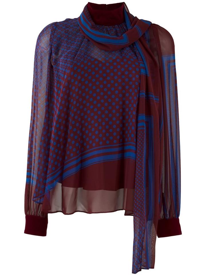 Sacai Scarf Print Top, Women's, Size: 3, Pink/purple, Cotton/polyester/cupro/wool