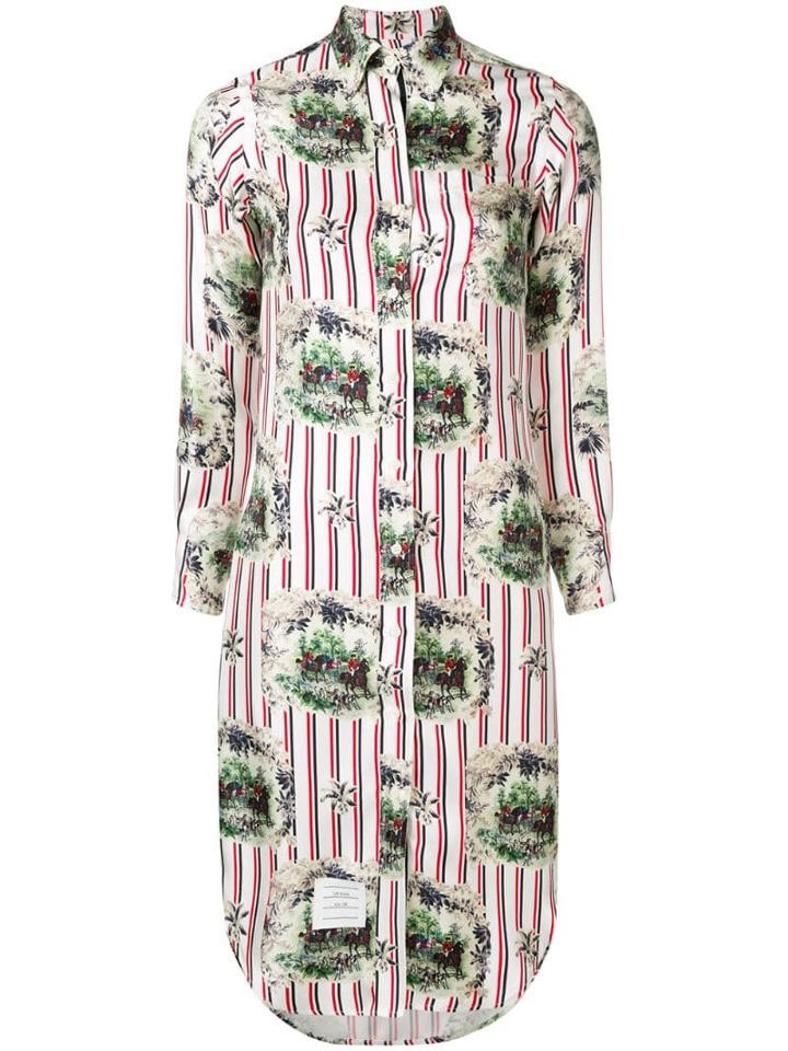 Thom Browne Tricolor Long Sleeve Shirtdress - White