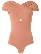Amir Slama Ruched Crossover Body Top - Neutrals