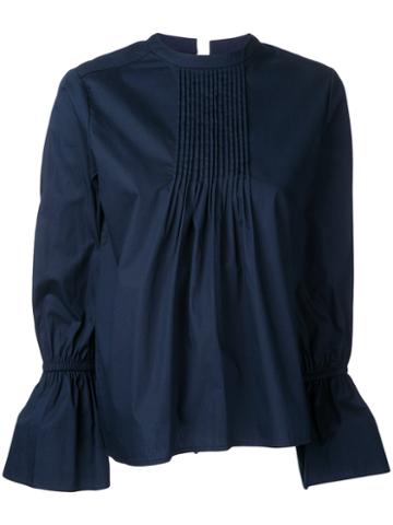 Torrazzo Donna - Pleated Bib Blouse - Women - Cotton - One Size, Blue, Cotton
