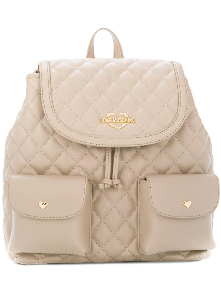 Love Moschino Quilted Logo Backpack - Nude & Neutrals