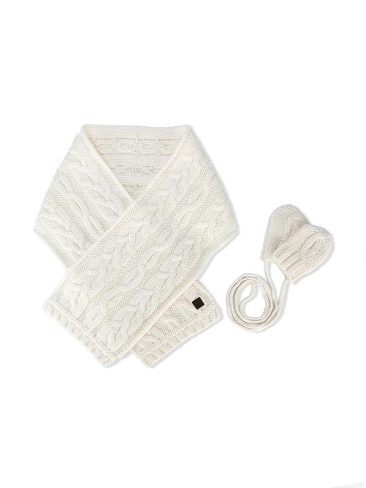 Tartine Et Chocolat Cable Knit Scarf And Mittens Set, Girl's, Size: 40 Cm, White