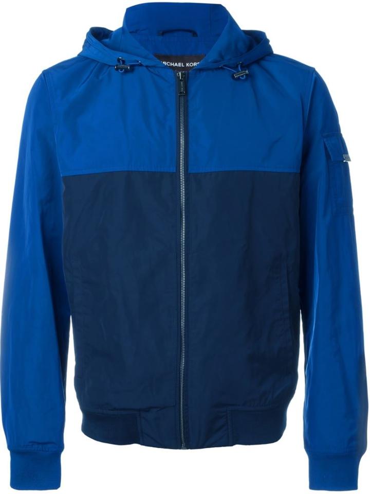 Michael Kors Colour Block Hooded Jacket, Men's, Size: Large, Blue, Polyester/viscose/nylon/spandex/elastane