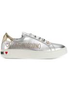 Love Moschino Embroidered Low Top Sneakers - Silver