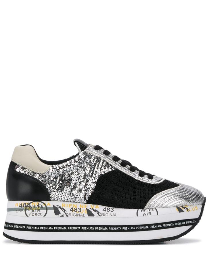 Premiata Beth Embellished Platform Sneakers - Black