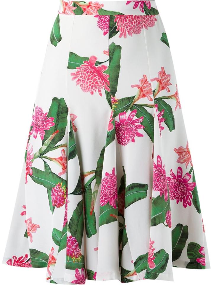 Isolda Midi Flared Floral Skirt, Women's, Size: 40, White, Cotton