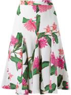 Isolda Midi Flared Floral Skirt, Women's, Size: 40, White, Cotton
