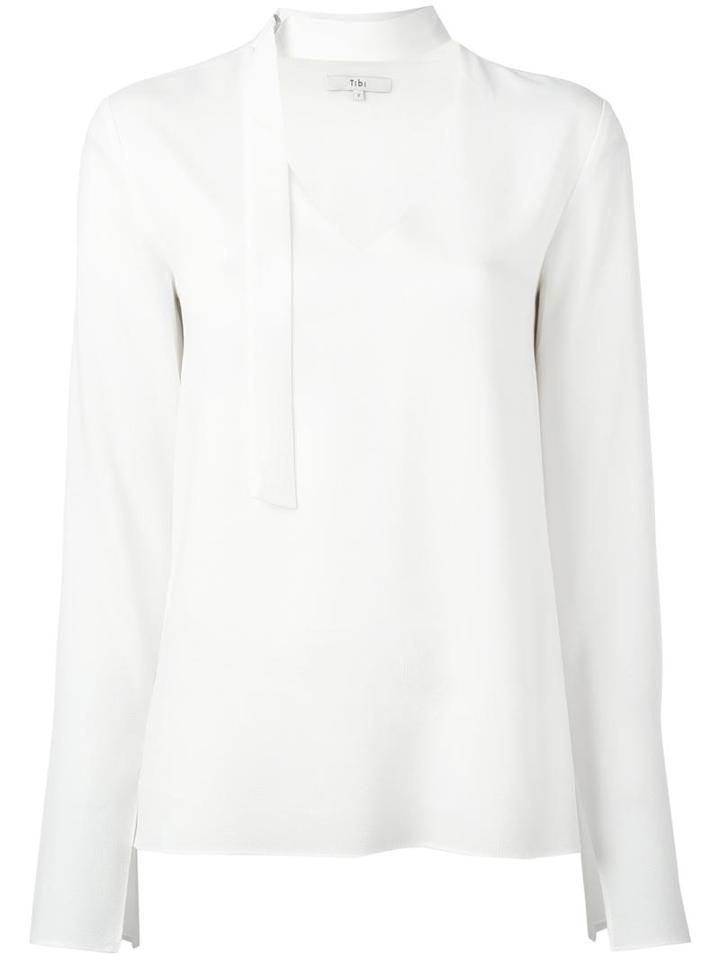 Tibi V-neck Detailing Blouse, Women's, Size: 6, White, Triacetate/polyester/silk