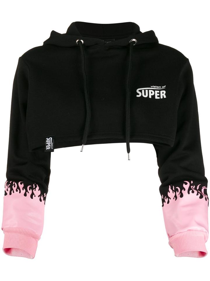 Vision Of Super Flame Print Cropped Hoodie - Black