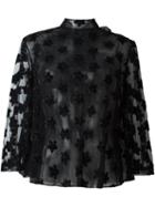 Simone Rocha Semi Sheer Floral Applique Blouse, Women's, Size: 8, Black, Polyamide/polyester