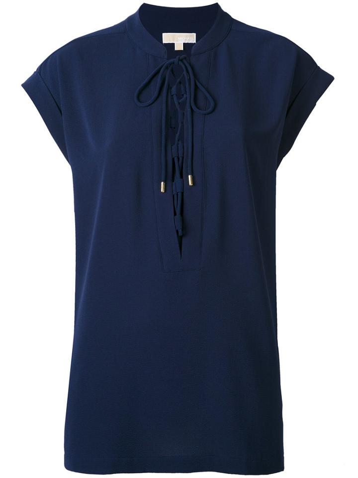 Michael Michael Kors - Drawstring Blouse - Women - Polyester/spandex/elastane - L, Blue, Polyester/spandex/elastane