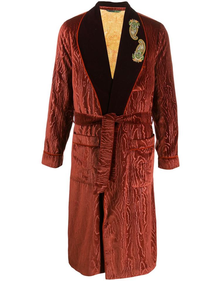Etro Paisley Embroidered Belted Coat - Orange