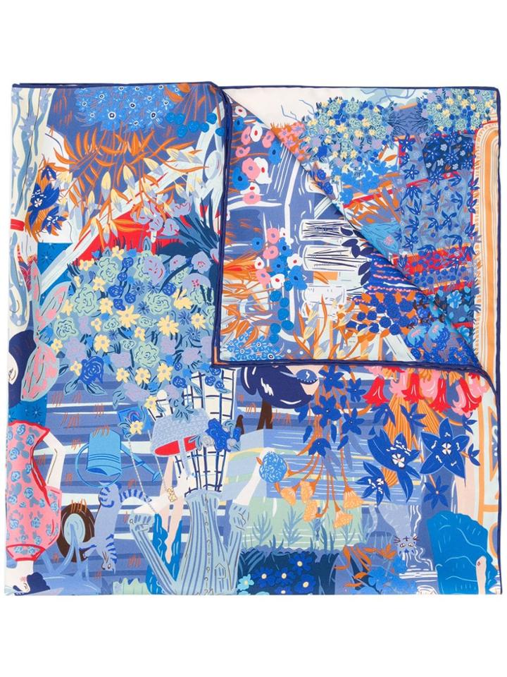 Salvatore Ferragamo Garden Print Scarf - Blue