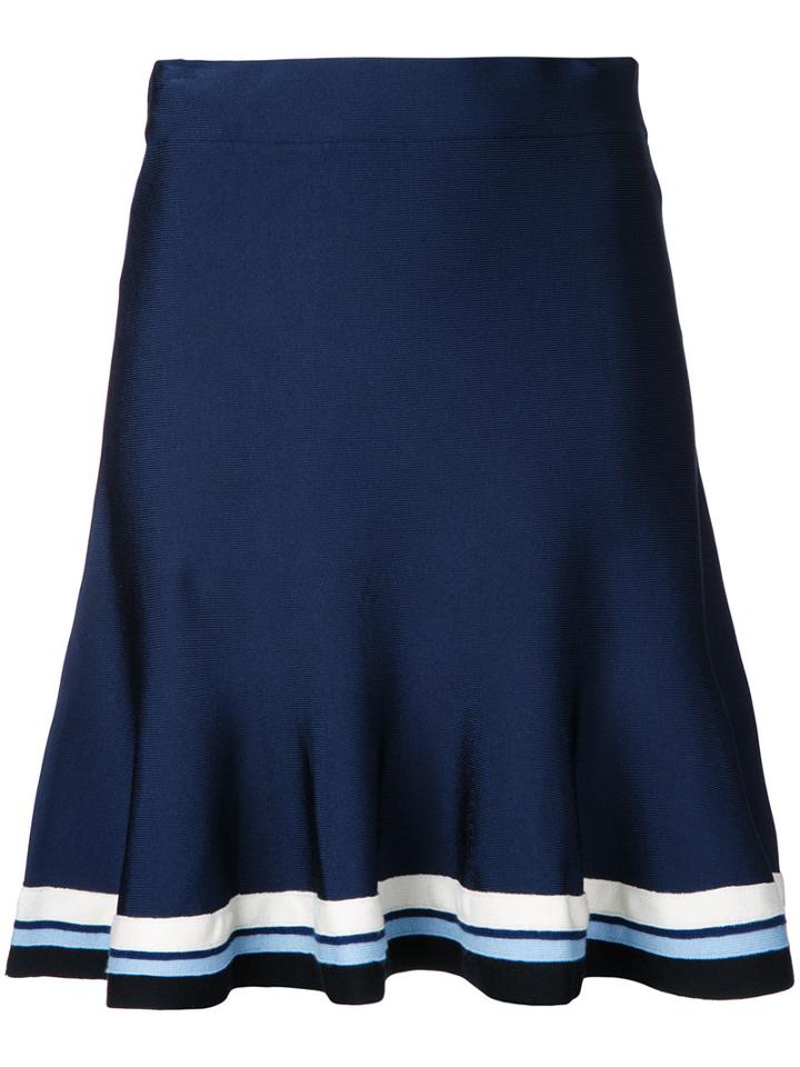 Victoria Victoria Beckham Striped Hem Flared Skirt, Women's, Size: 8, Blue, Rayon/nylon/spandex/elastane