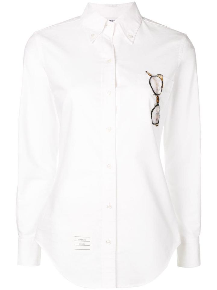 Thom Browne Sequin Tortoise Glasses Oxford Shirt - White