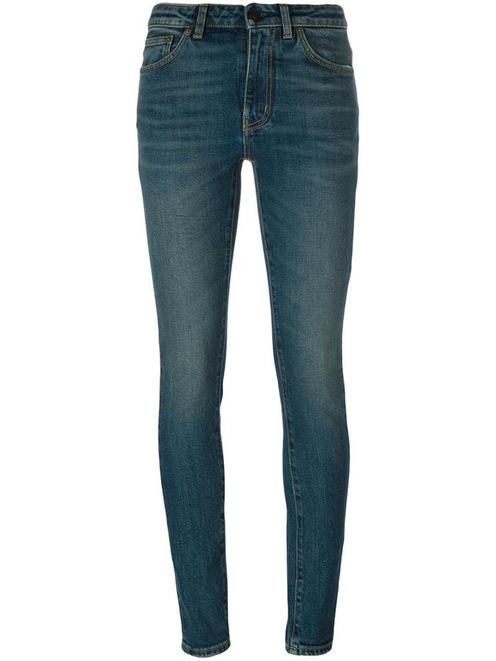 Saint Laurent Skinny Fit Jeans, Women's, Size: 30, Blue, Cotton/spandex/elastane
