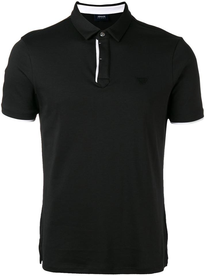 Contrast Detail Polo Shirt - Men - Cotton - M, Black, Cotton, Armani Jeans