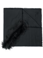 Fendi Fur-trim Logo Shawl - Black