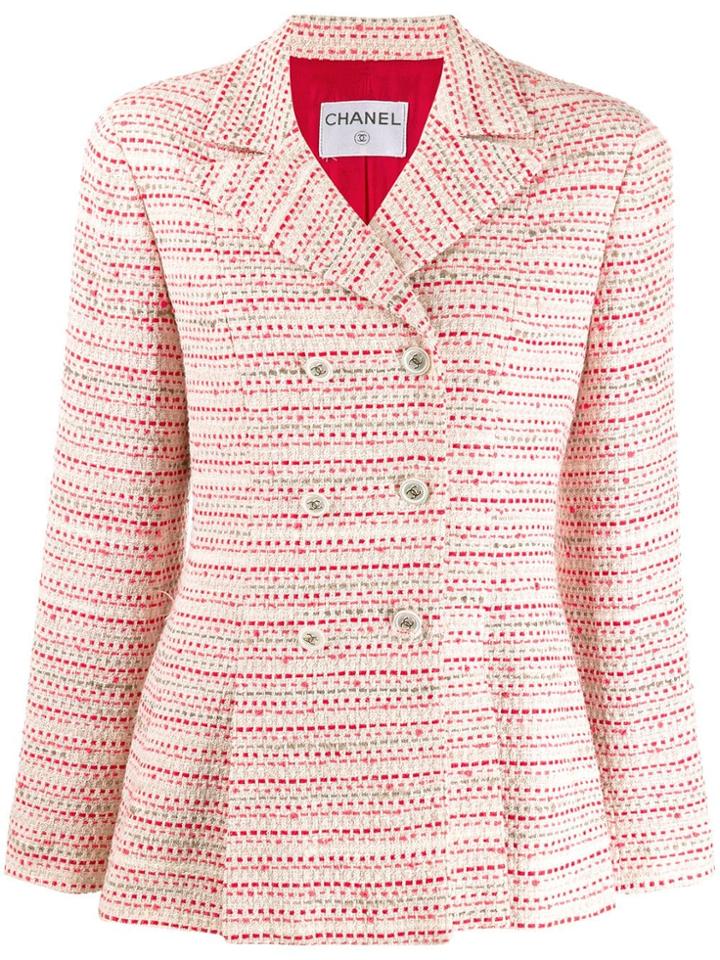 Chanel Pre-owned 1990's Woven Double-breasted Slim Jacket - Red