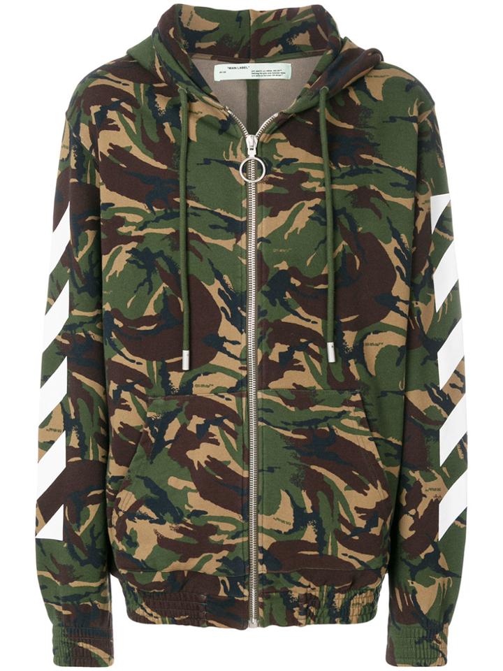 Off-white Camouflage Zipped Hoodie - Green