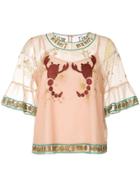 Muveil Embroidered Mesh Blouse - Neutrals