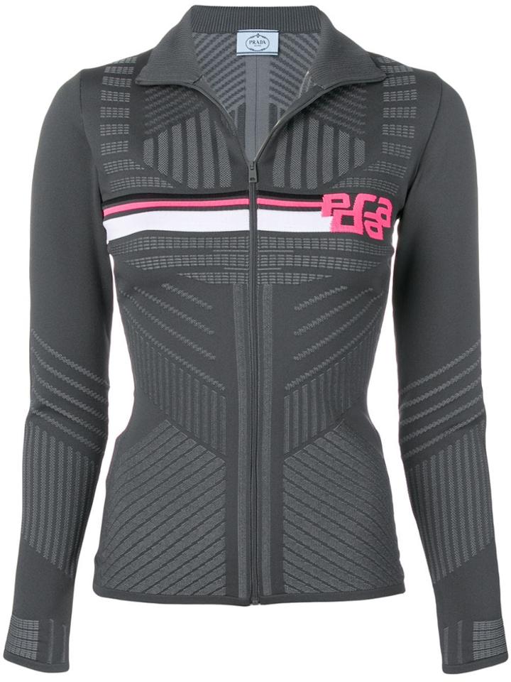 Prada Strobe Knit Zipped Top - Grey