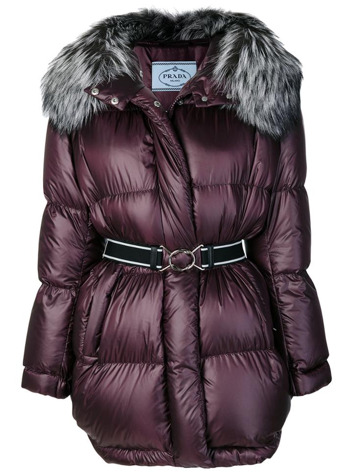 Prada Oversized Hooded Padded Coat - Pink & Purple