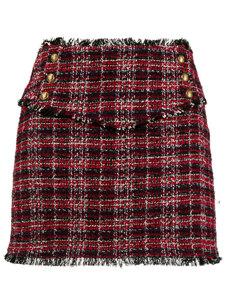 Pinko Frayed Tweed Mini Skirt - Red